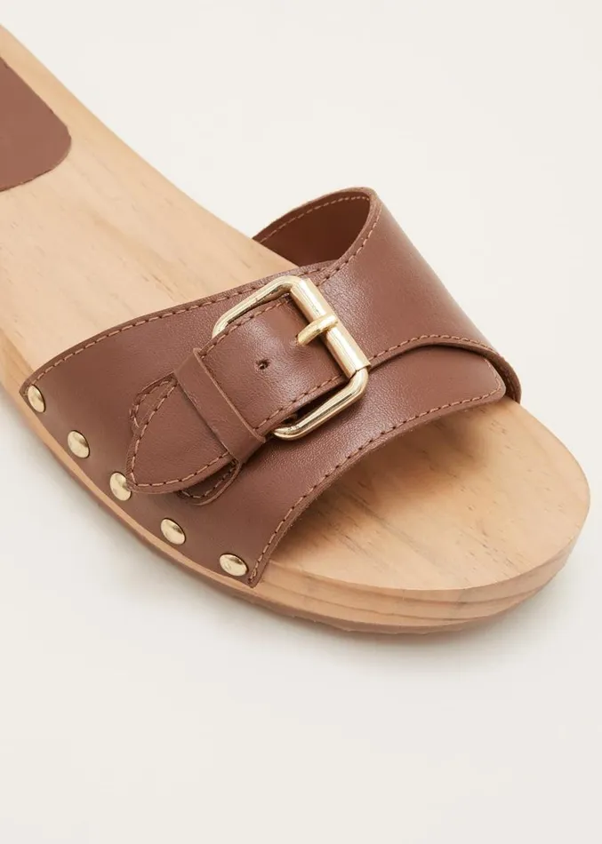 Buckle Front Clog Sandal Tan Women Phase Eight Heels