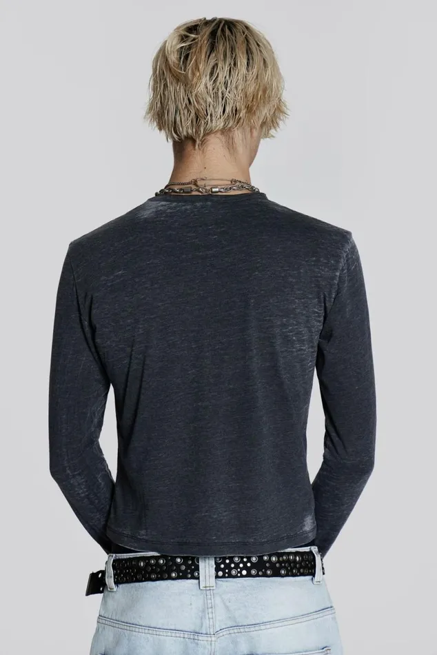 Burnout Script Long Sleeve Tee Black Men Jaded London TShirts