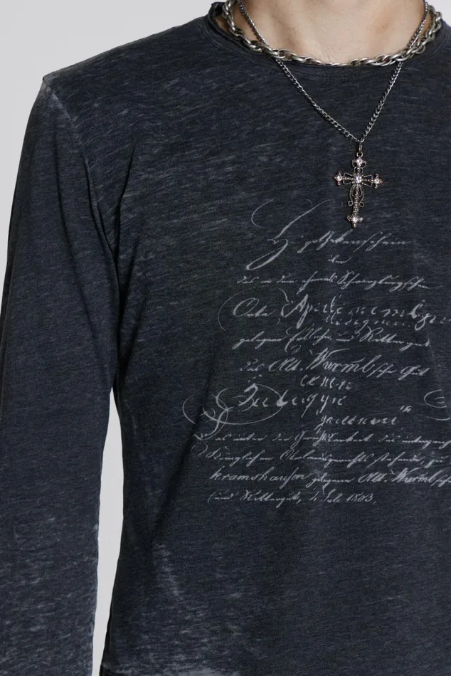Burnout Script Long Sleeve Tee Black Men Jaded London TShirts