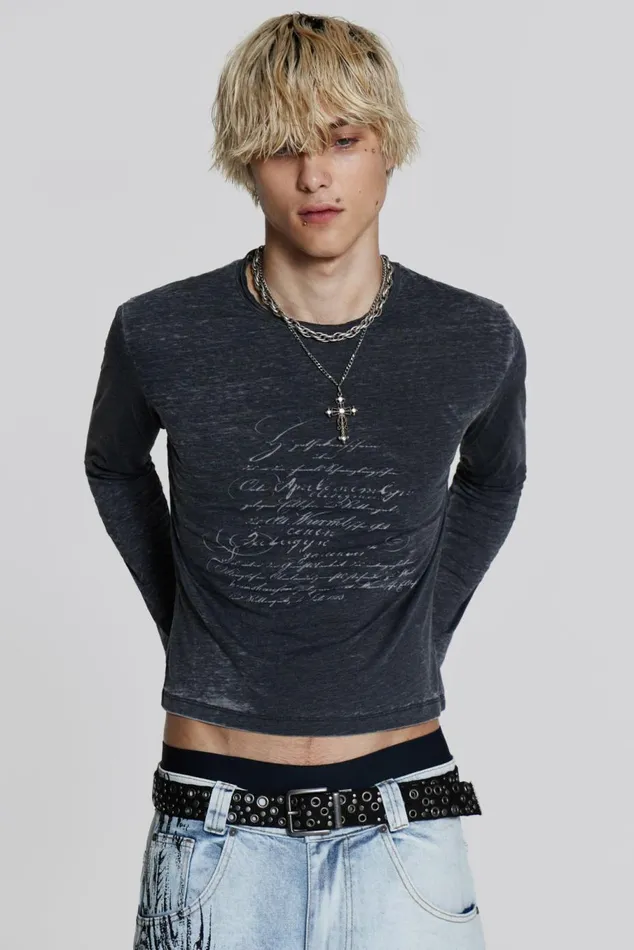 Burnout Script Long Sleeve Tee Black Men Jaded London TShirts