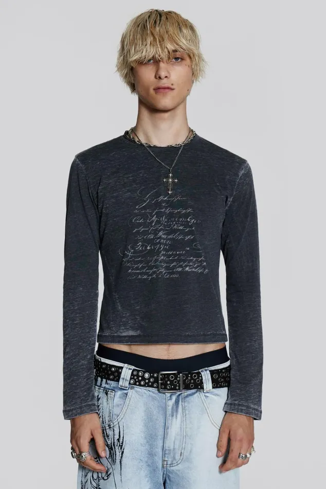 Burnout Script Long Sleeve Tee Black Men Jaded London TShirts