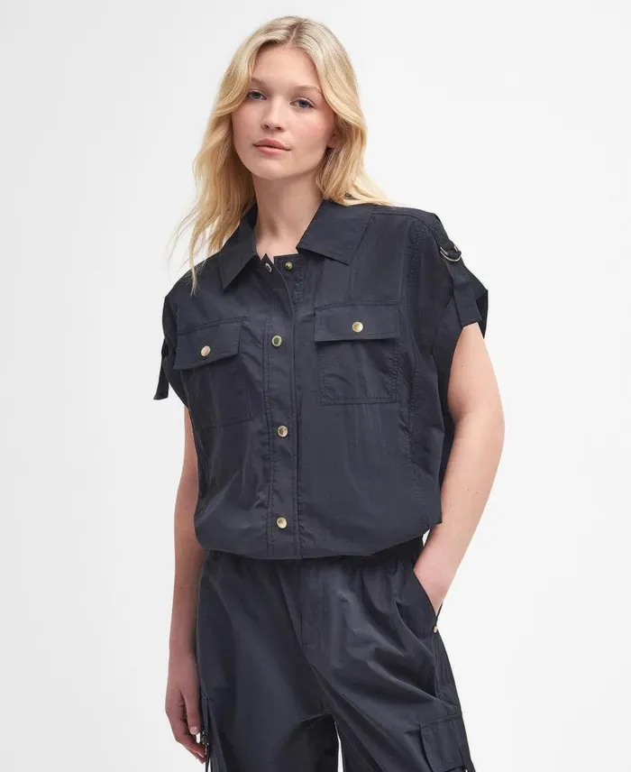 Carla Oversized ShortSleeved Shirt Classic Black Women Barbour Shirts and Blouses
