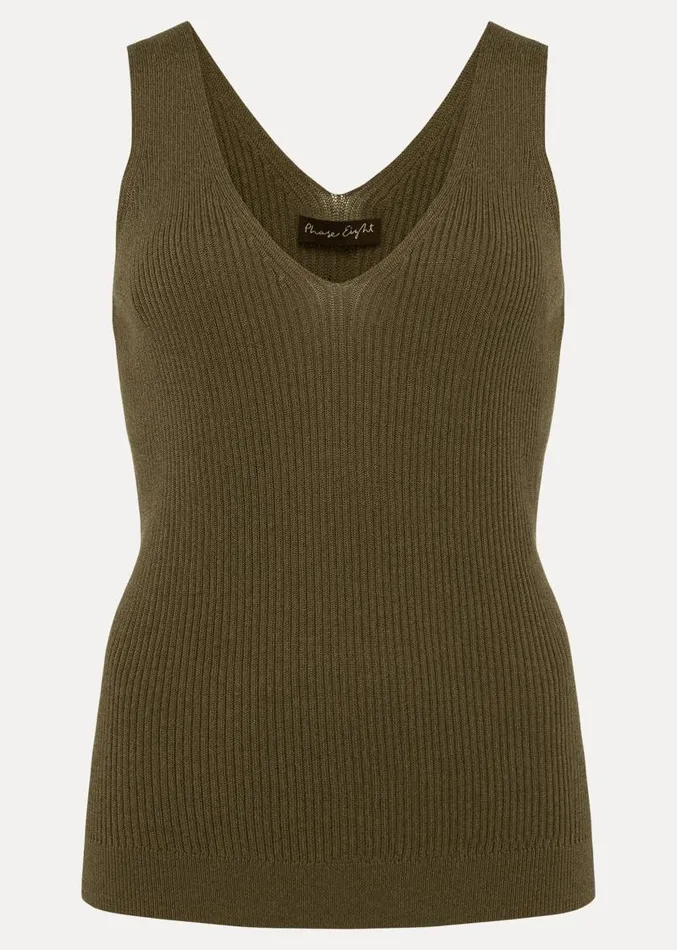 Caryl Ribbed Vest Top Khaki Women Phase Eight Tops and TShirts