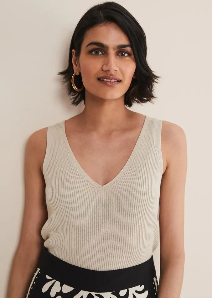 Caryl Ribbed Vest Top Stone Women Phase Eight Knitwear