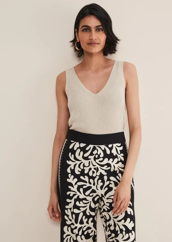 Caryl Ribbed Vest Top Stone Women Phase Eight Knitwear