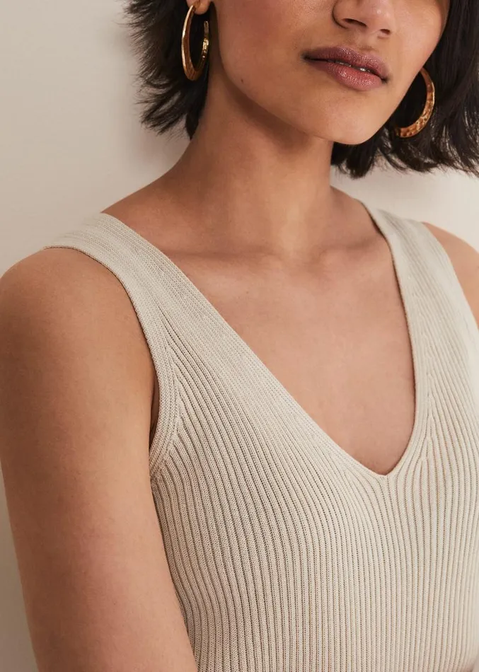 Caryl Ribbed Vest Top Stone Women Phase Eight Knitwear