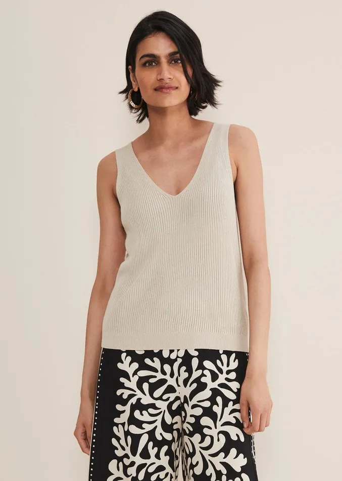 Caryl Ribbed Vest Top Stone Women Phase Eight Knitwear