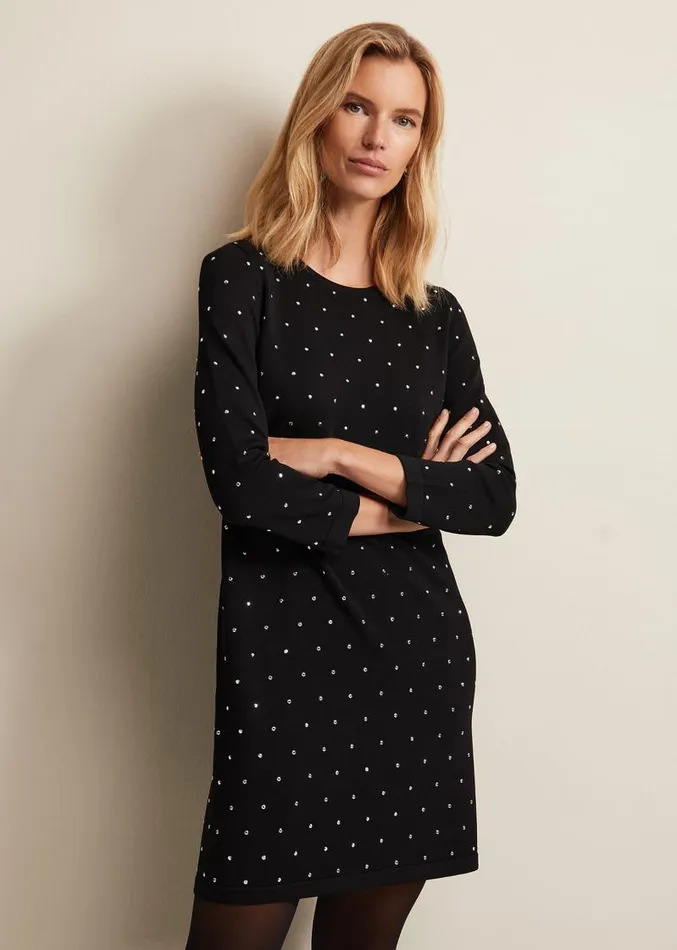 Catriona Stud Shift Knitted Mini Dress Black Women Phase Eight Dresses