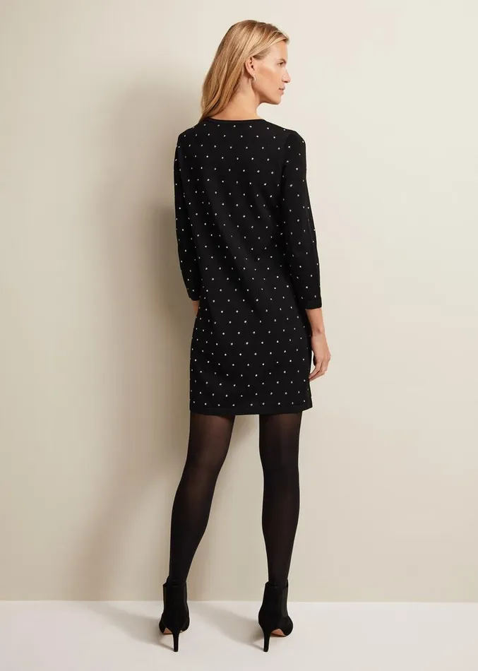 Catriona Stud Shift Knitted Mini Dress Black Women Phase Eight Dresses