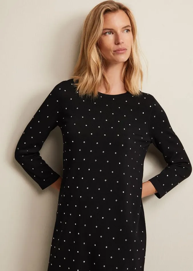 Catriona Stud Shift Knitted Mini Dress Black Women Phase Eight Dresses