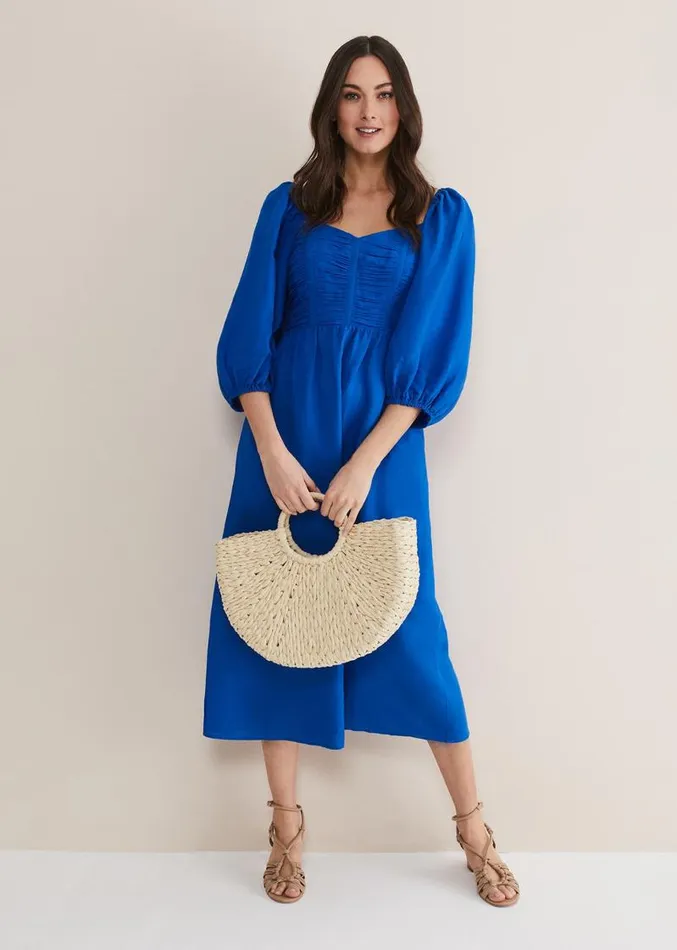 Celila Linen Midi Dress Blue Women Phase Eight Dresses