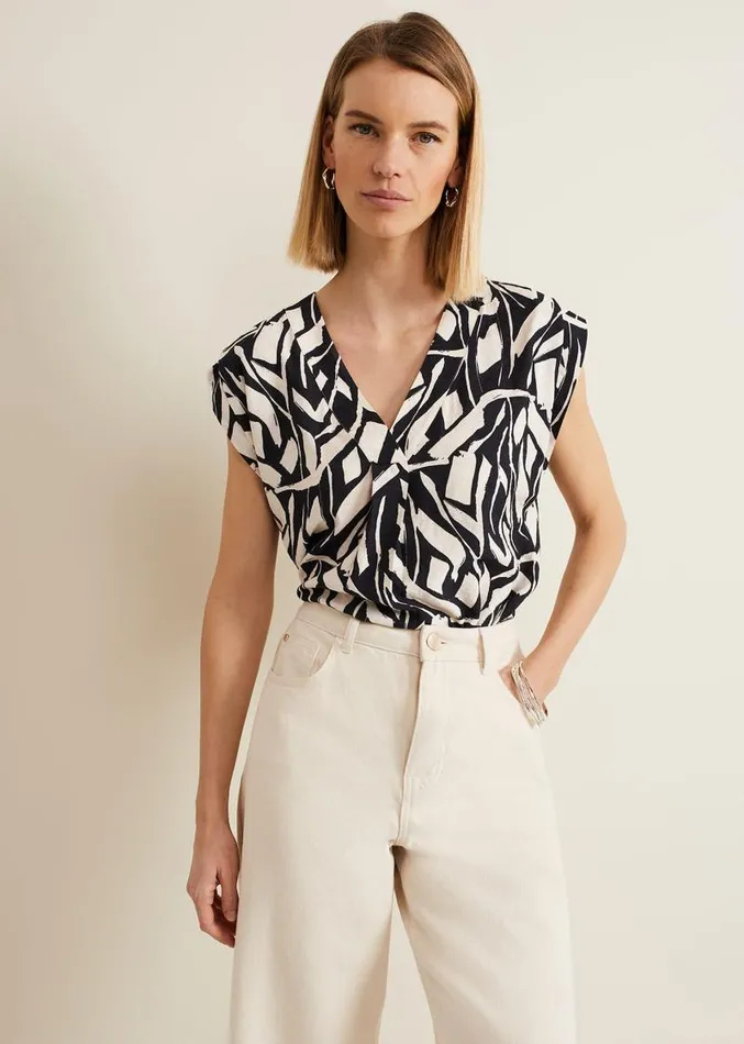 Celyn Notch Printed Blouse Blackivory Women Phase Eight Shirts and Blouses