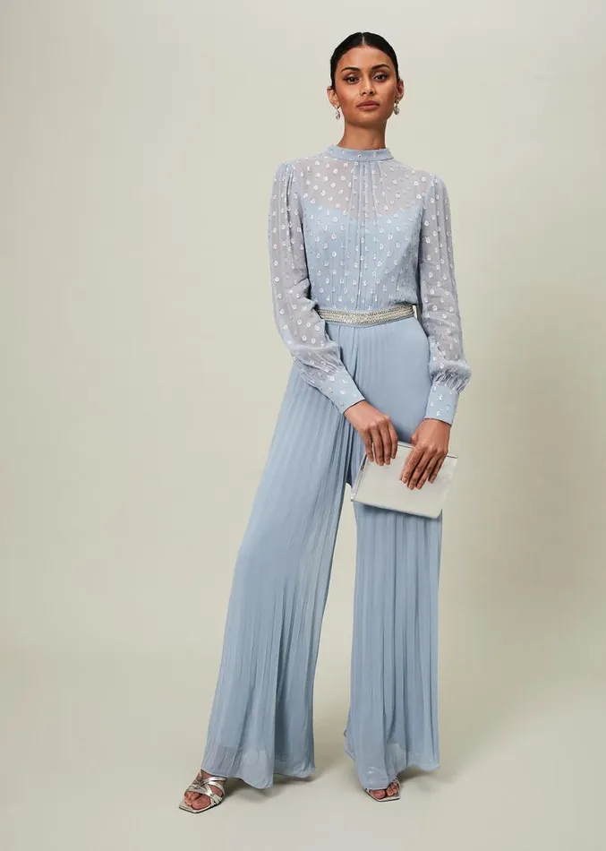 Charley Pleated Jumpsuit Soft Blue Women Phase Eight Dresses