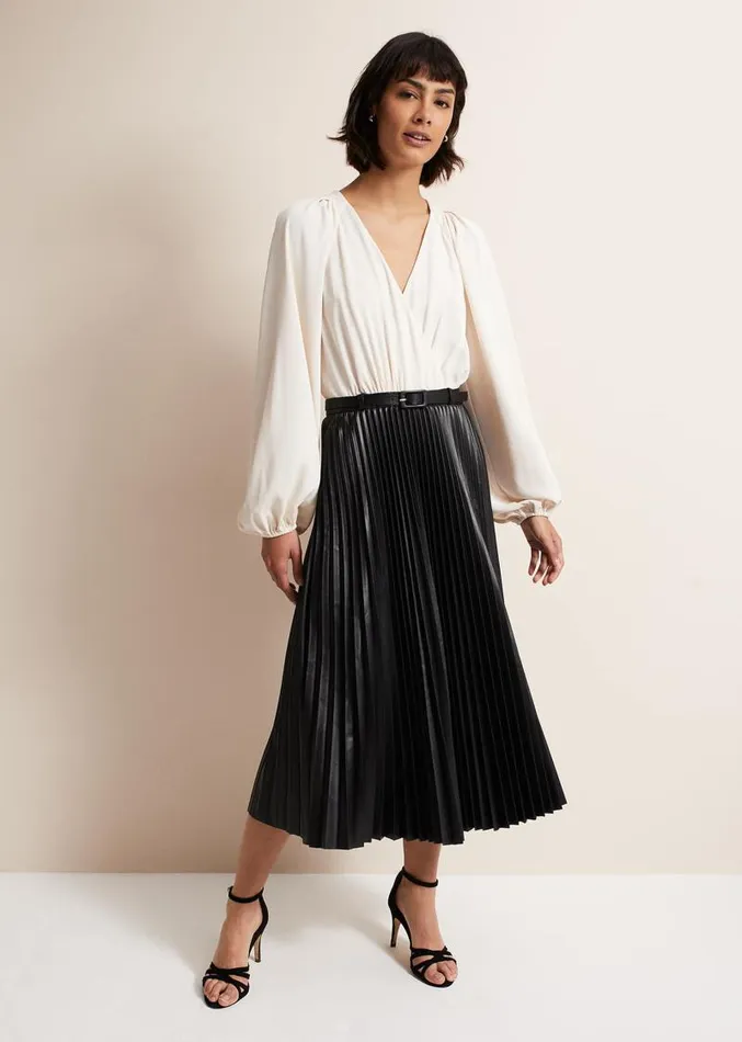 Charlotta Faux Leather Midi Dress Ivoryblack Women Phase Eight Dresses