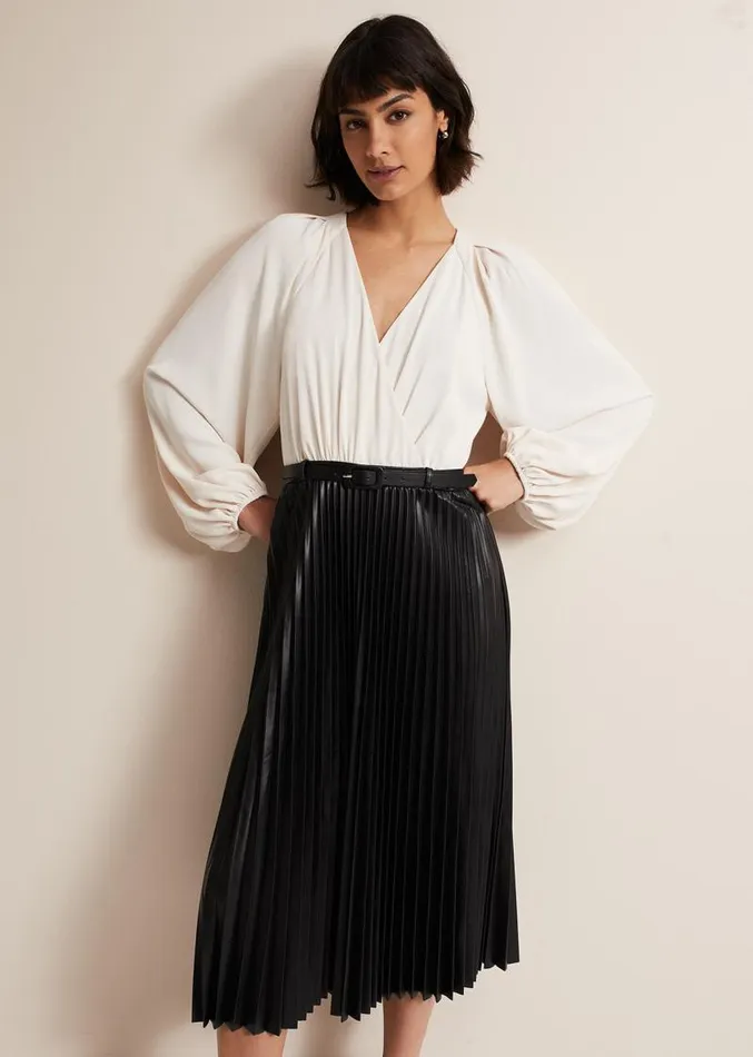 Charlotta Faux Leather Midi Dress Ivoryblack Women Phase Eight Dresses