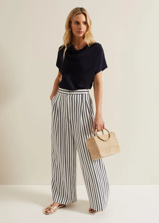 Cheryl Cowl Neck Woven Front Top Navy Women Phase Eight Tops and TShirts