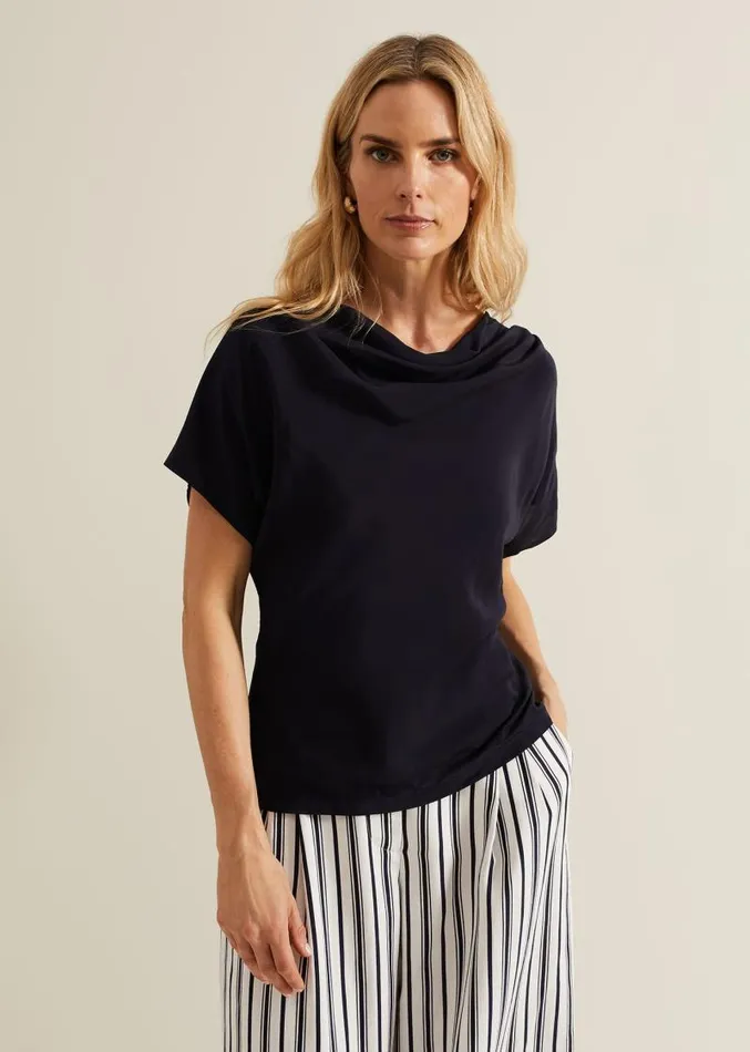 Cheryl Cowl Neck Woven Front Top Navy Women Phase Eight Tops and TShirts