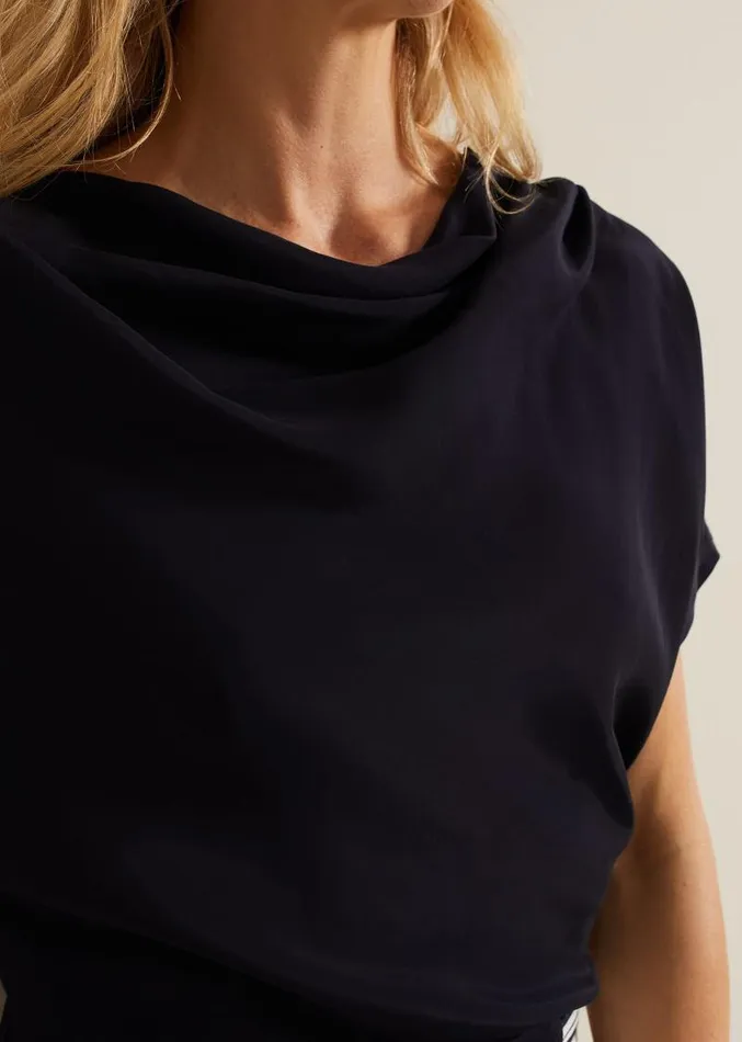 Cheryl Cowl Neck Woven Front Top Navy Women Phase Eight Tops and TShirts