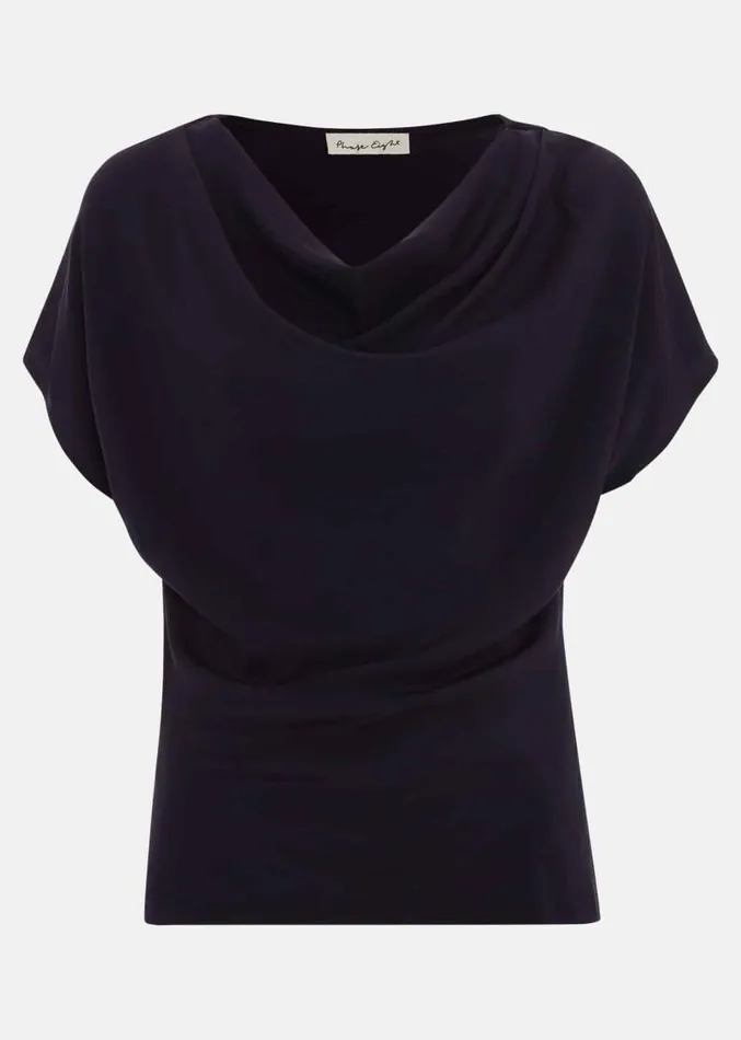 Cheryl Cowl Neck Woven Front Top Navy Women Phase Eight Tops and TShirts