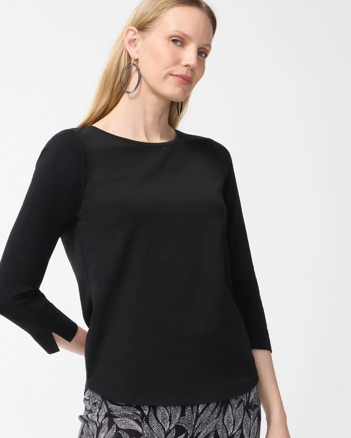 Chico039s 34 Sleeve Perfect Tee Black Women Tops