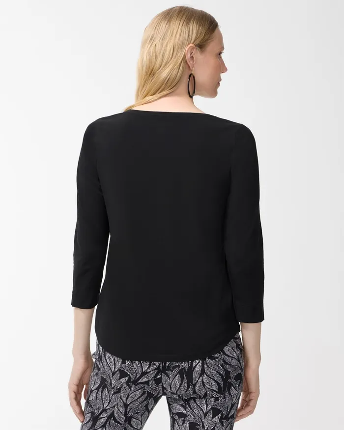 Chico039s 34 Sleeve Perfect Tee Black Women Tops