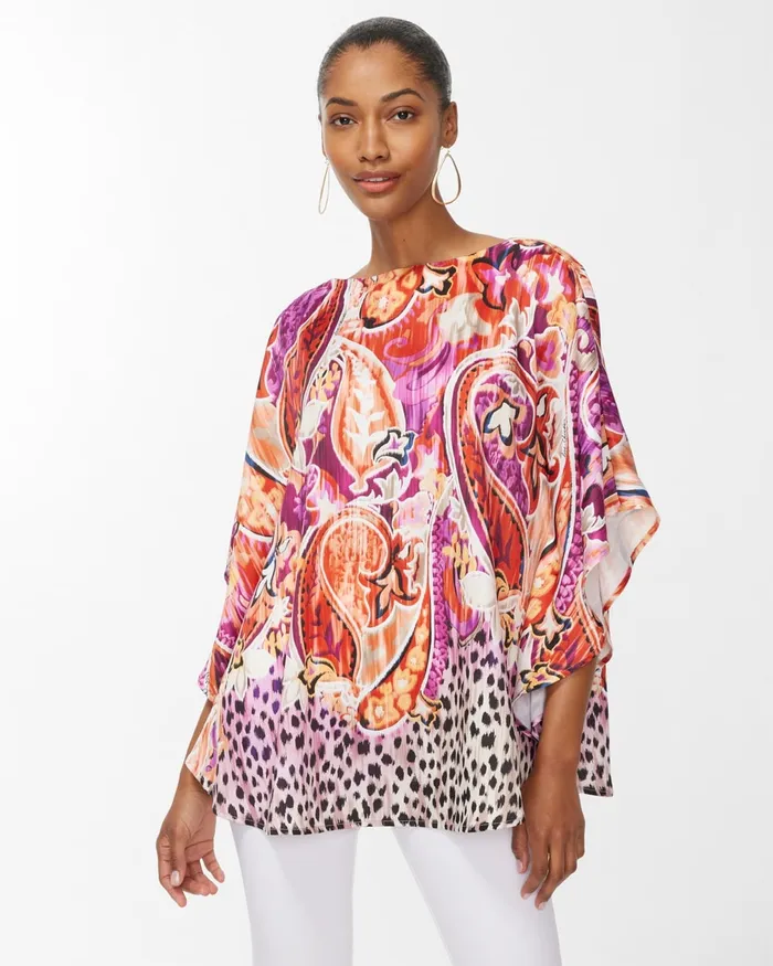Chico039s 40th Anniversary Paisley Poncho Magenta Orchid Women Ponchos and Ruanas
