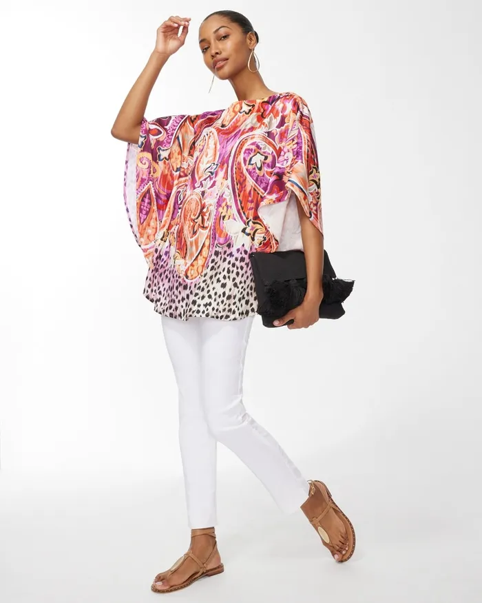 Chico039s 40th Anniversary Paisley Poncho Magenta Orchid Women Ponchos and Ruanas