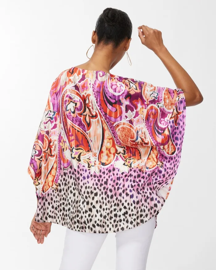 Chico039s 40th Anniversary Paisley Poncho Magenta Orchid Women Ponchos and Ruanas