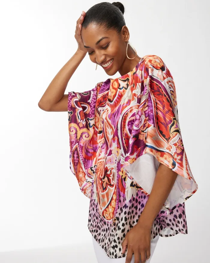 Chico039s 40th Anniversary Paisley Poncho Magenta Orchid Women Ponchos and Ruanas