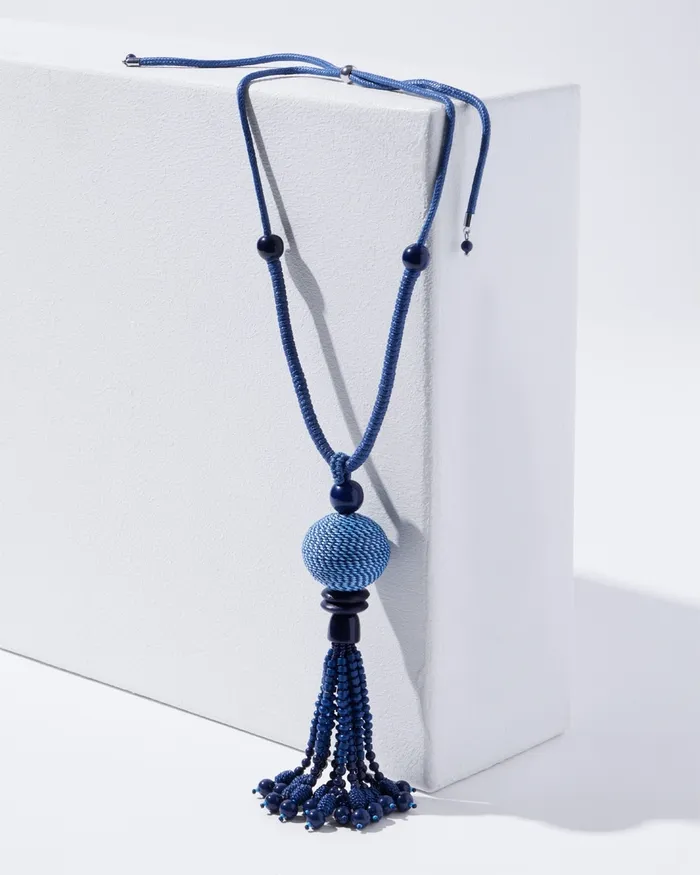 Chico039s Adjustable Tassel Necklace NavyBlue Women Necklaces