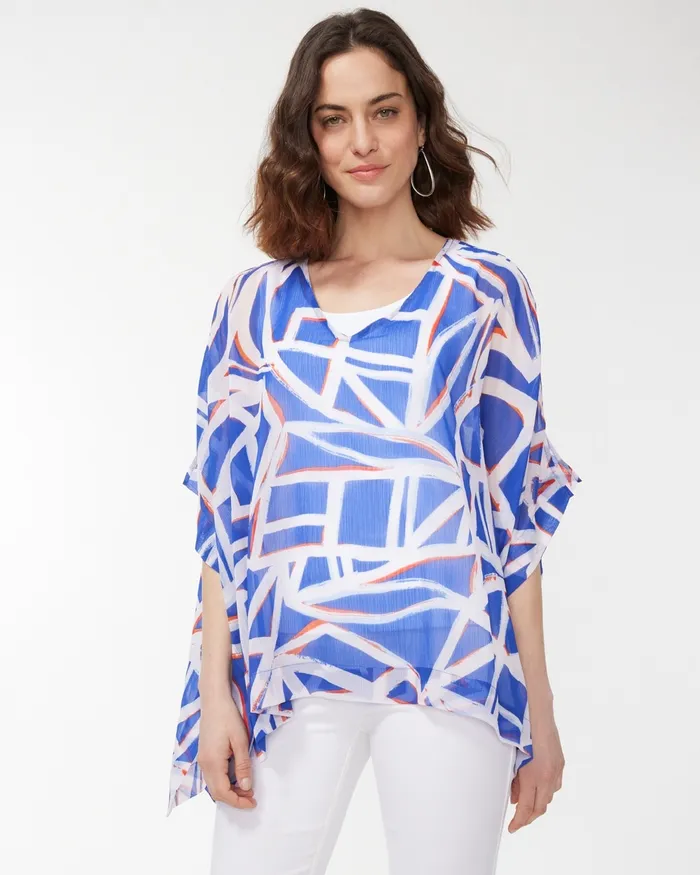 Chico039s Americana Sheer Poncho Blue Grotto Women Ponchos and Ruanas