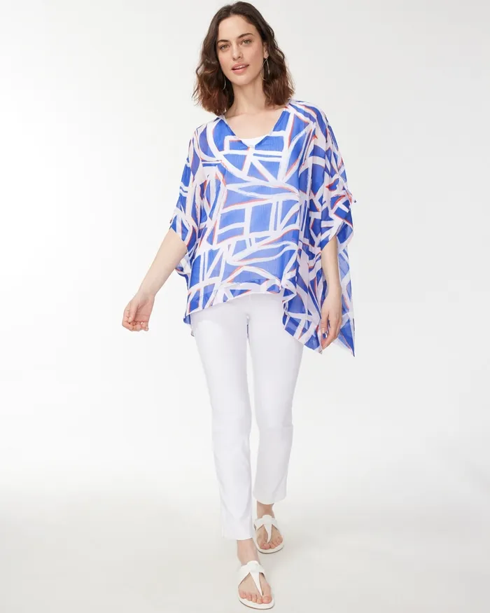Chico039s Americana Sheer Poncho Blue Grotto Women Ponchos and Ruanas