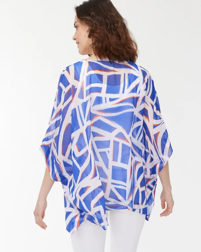 Chico039s Americana Sheer Poncho Blue Grotto Women Ponchos and Ruanas