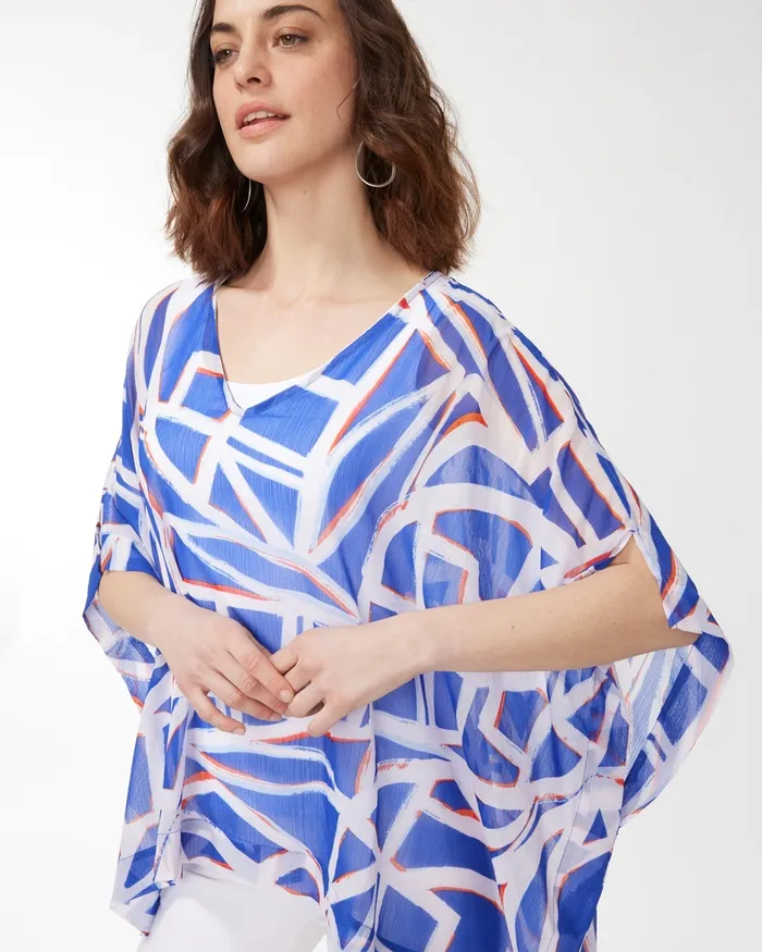 Chico039s Americana Sheer Poncho Blue Grotto Women Ponchos and Ruanas