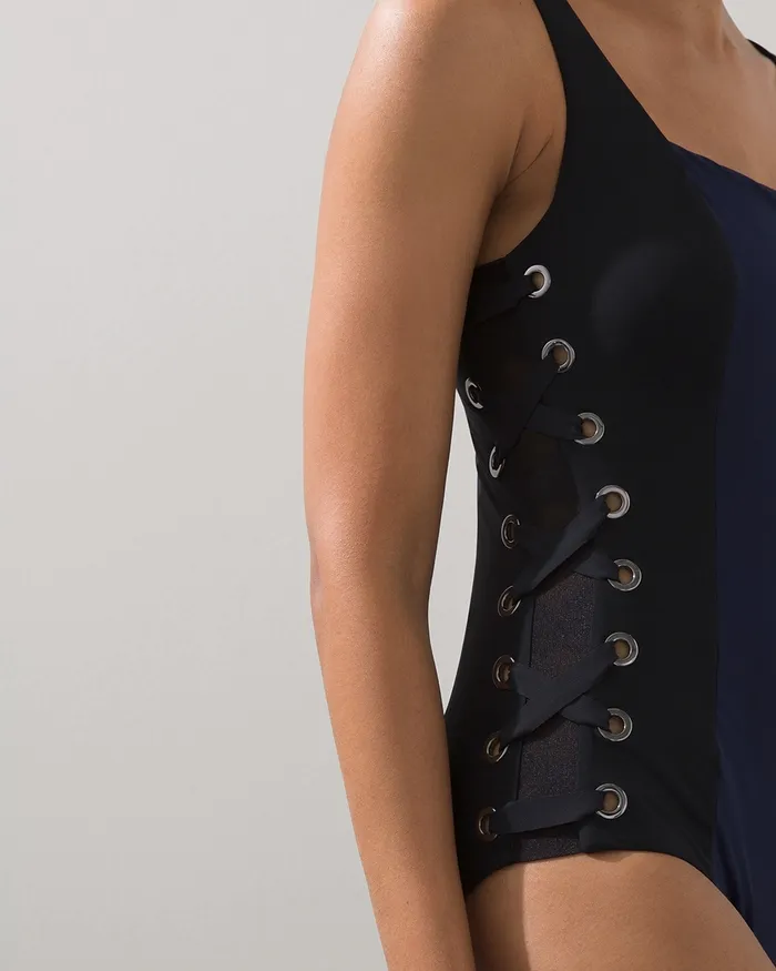 Chico039s Amoressa Copernicus Moonraker One Piece Swimsuit Black And Blue Women Swim