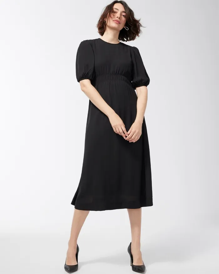 Chico039s Black Label Georgette Gathered Dress Black Women Dresses and Skirts