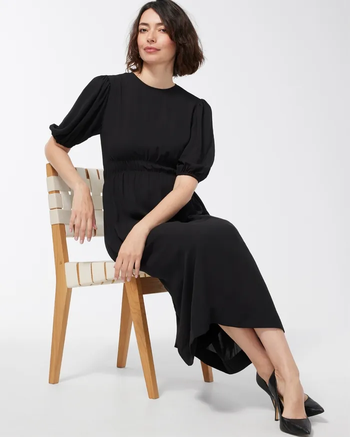 Chico039s Black Label Georgette Gathered Dress Black Women Dresses and Skirts