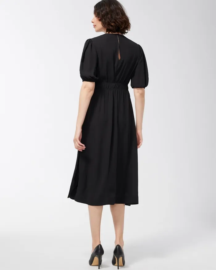 Chico039s Black Label Georgette Gathered Dress Black Women Dresses and Skirts