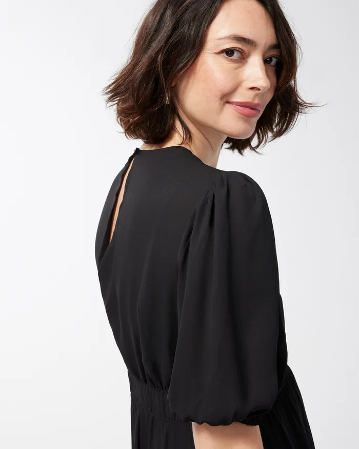 Chico039s Black Label Georgette Gathered Dress Black Women Dresses and Skirts