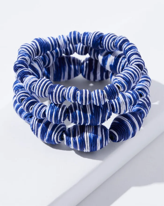 Chico039s Blue and White Stretch Bracelets Set WhiteBlue Women Bracelets