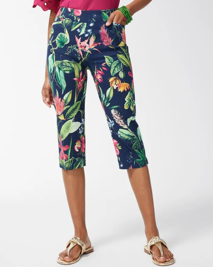 Chico039s Brigitte Floral Capris Classic NavyBanana Leaf Women Pants