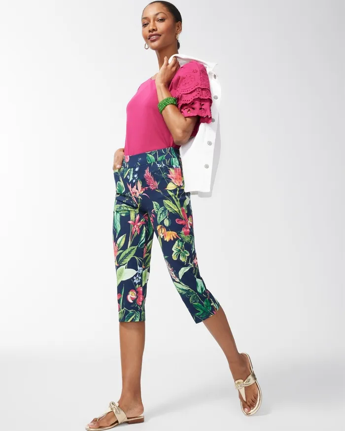Chico039s Brigitte Floral Capris Classic NavyBanana Leaf Women Pants