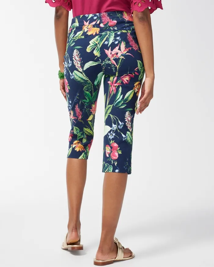 Chico039s Brigitte Floral Capris Classic NavyBanana Leaf Women Pants