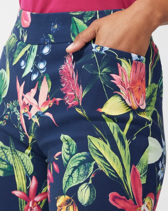 Chico039s Brigitte Floral Capris Classic NavyBanana Leaf Women Pants