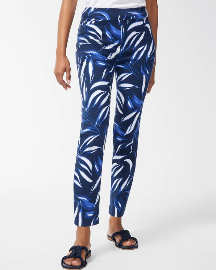 Chico039s Brigitte Foliage Print Ankle Pants Classic NavyWhite Women Pants