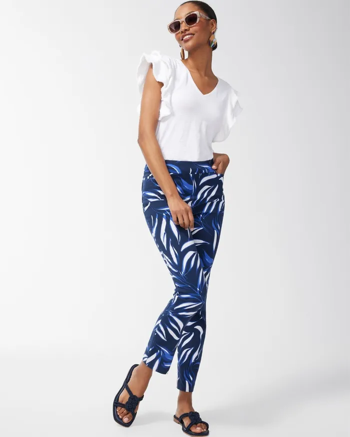 Chico039s Brigitte Foliage Print Ankle Pants Classic NavyWhite Women Pants