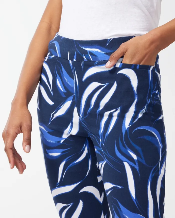 Chico039s Brigitte Foliage Print Ankle Pants Classic NavyWhite Women Pants