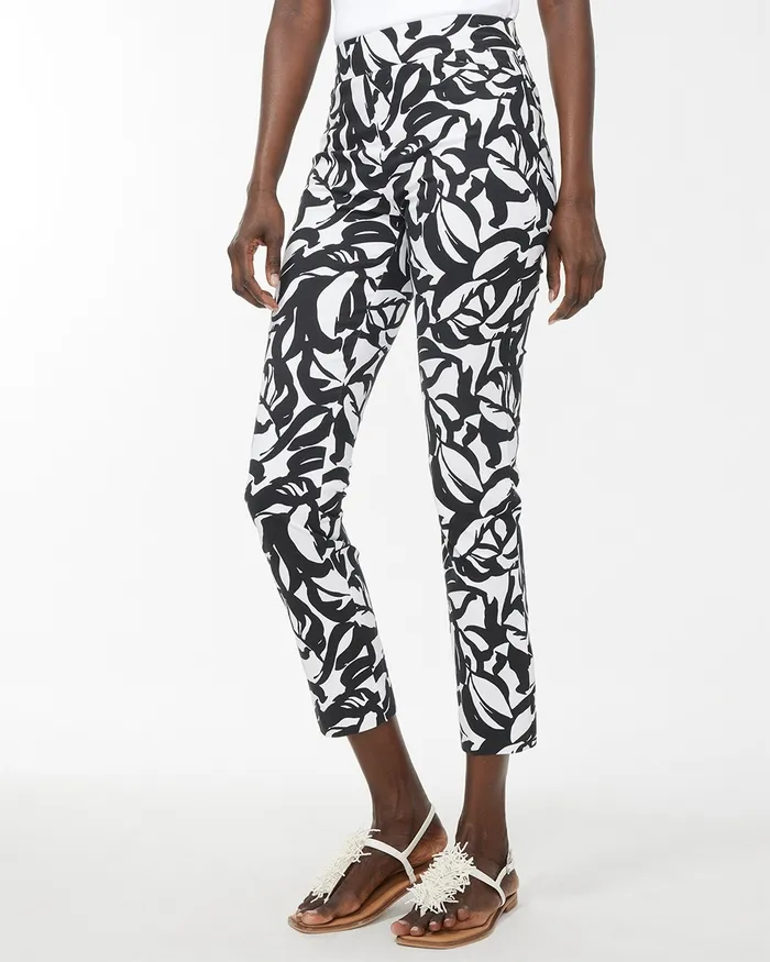 Chico039s Brigitte Leaf Print Slim Ankle Pants BlackAlabaster Women Pants