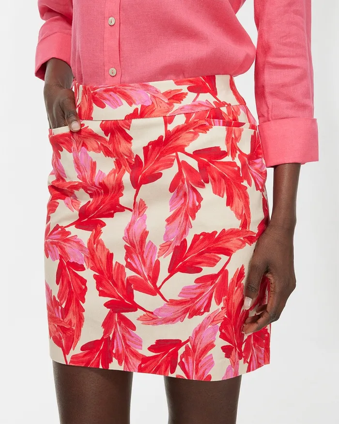 Chico039s Brigitte PullOn Feather Print Skort Flame ScarletNatural Tan Women Shorts