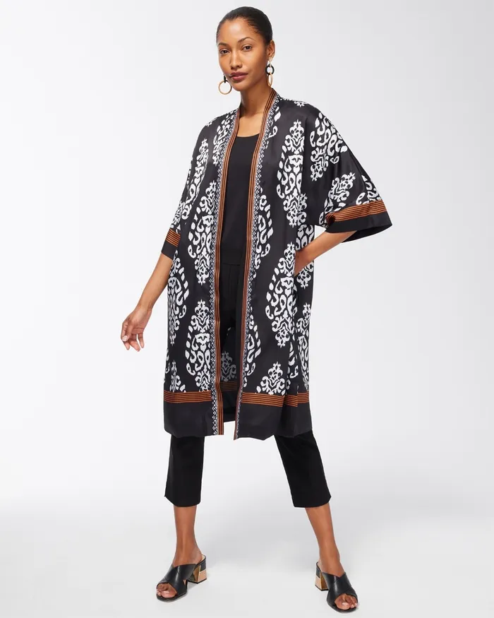 Chico039s Chiffon Long Kimono Black Women Tops